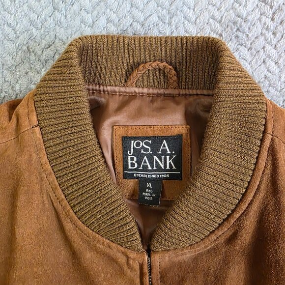 Jos A Bank Suede Leather Bomber Jacket XL Brown Genuine Suede Zip Up Vintage - Picture 3 of 9